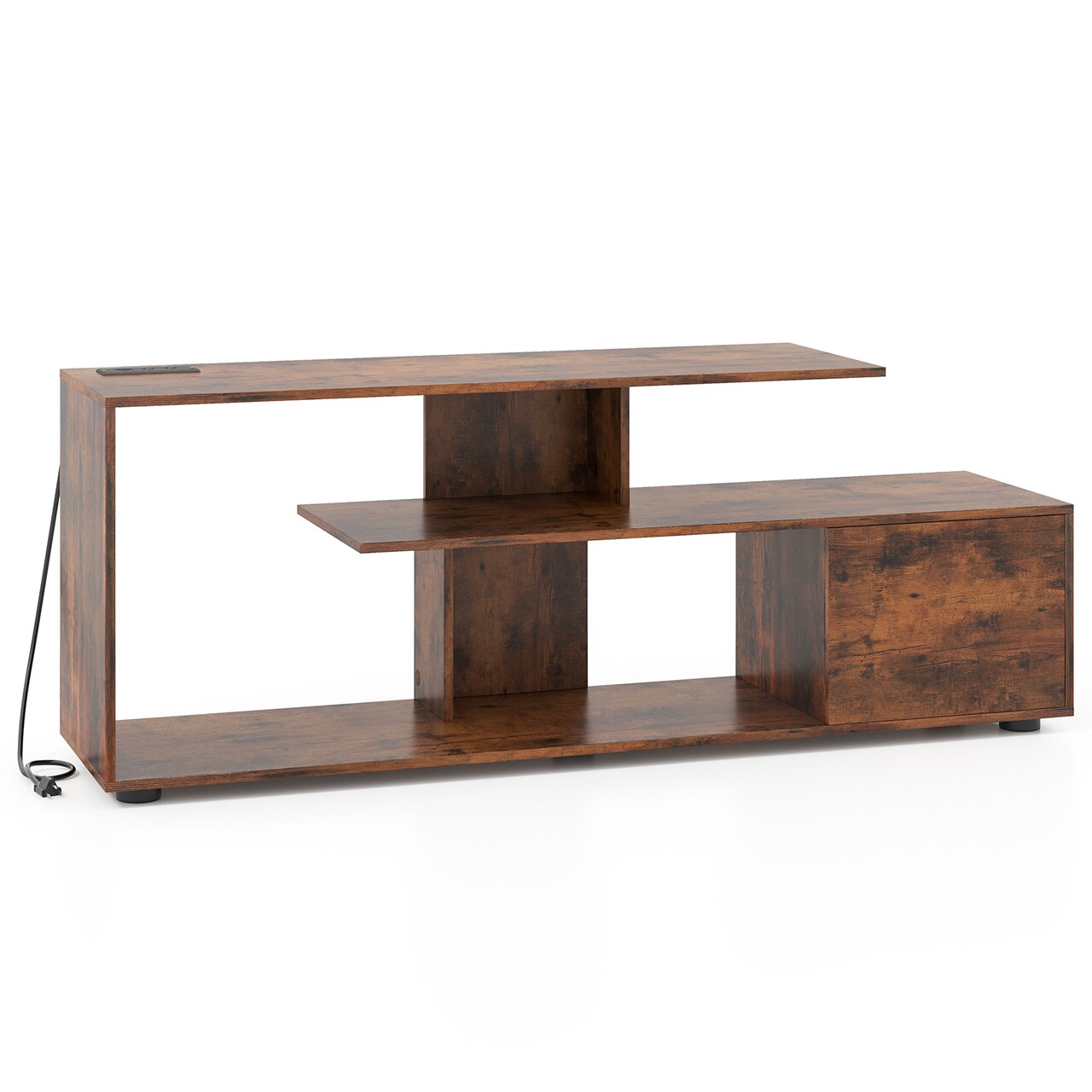 Engineered Wood TV Stand with Built-in Power Outlet, Storage and Adjustable Feet